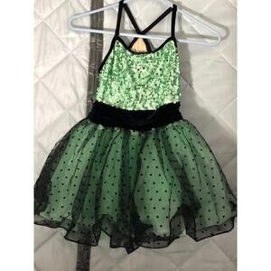 Weissman Dance Mint Green Sequin Black Polka Dot Dress Up Costume Leotard Sz MC